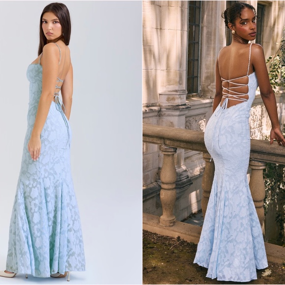 HOUSE OF CB JOAN Bluebell Lace Up Back Maxi Dress SIZE M REGULAR CUP - Picture 1 of 3